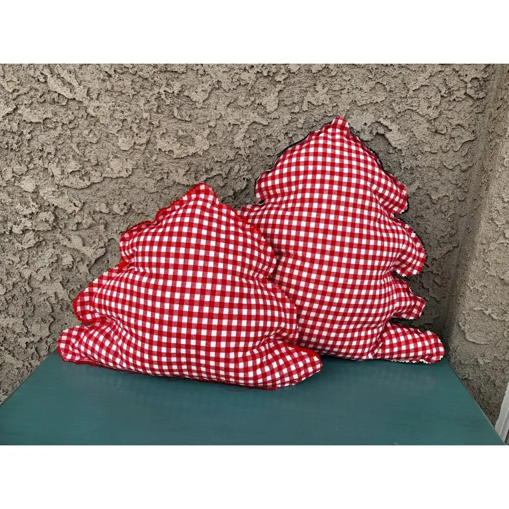 Handmade Christmas Tree Pillow Set: Red and Green Home Decor
